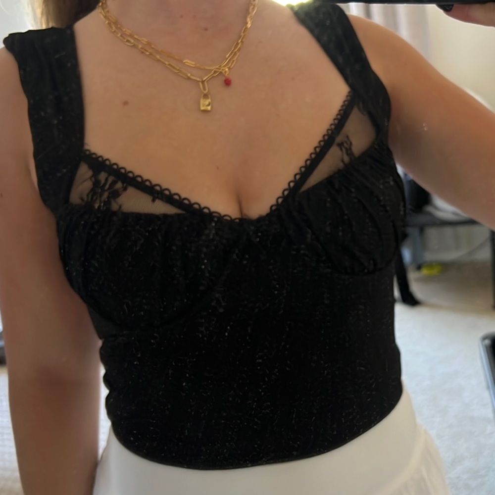 Black Lace Trim Tank Top
